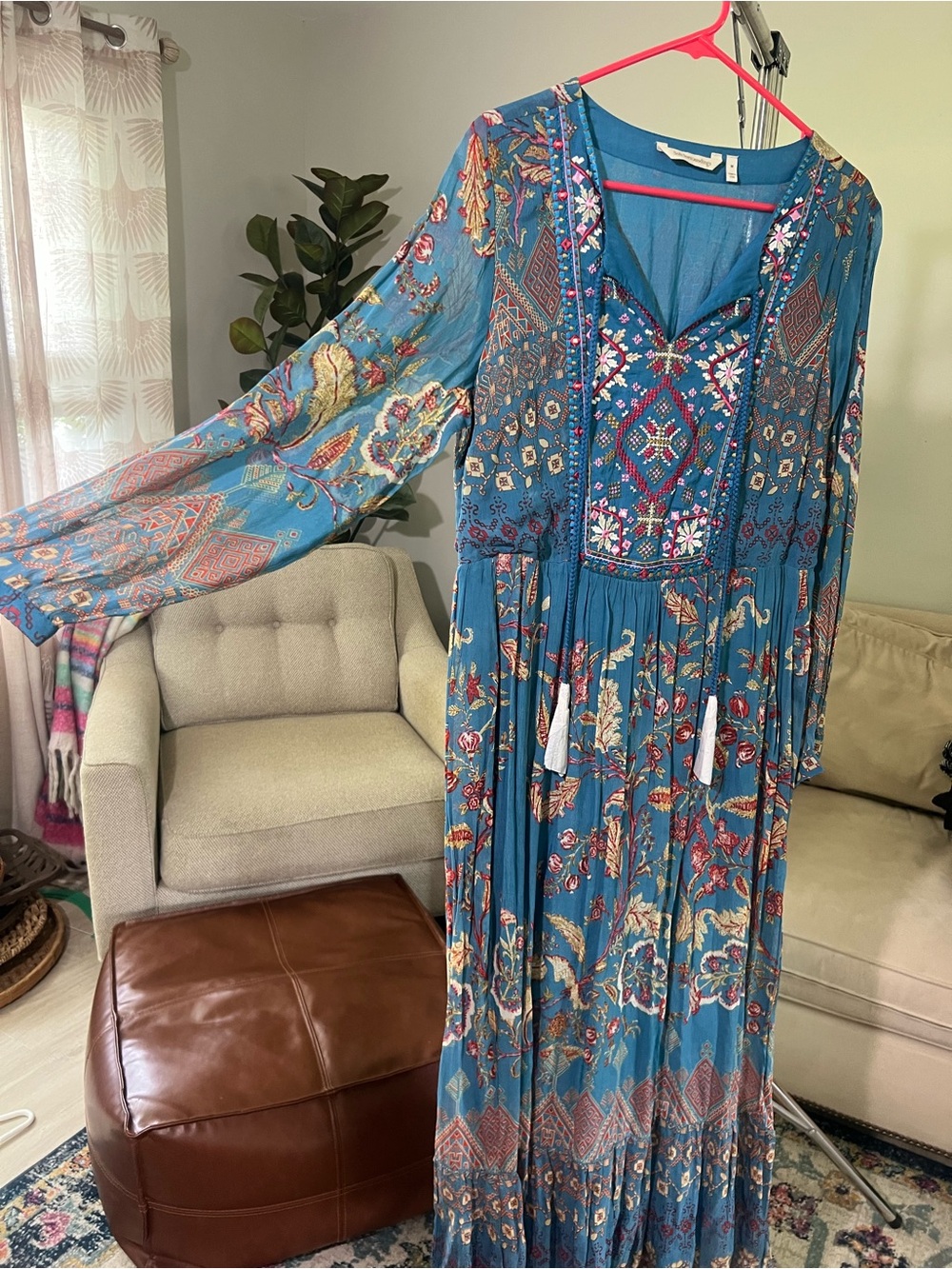 ⭐ NWOT Soft Surroundings Embroidered Boho Maxi Dress - M